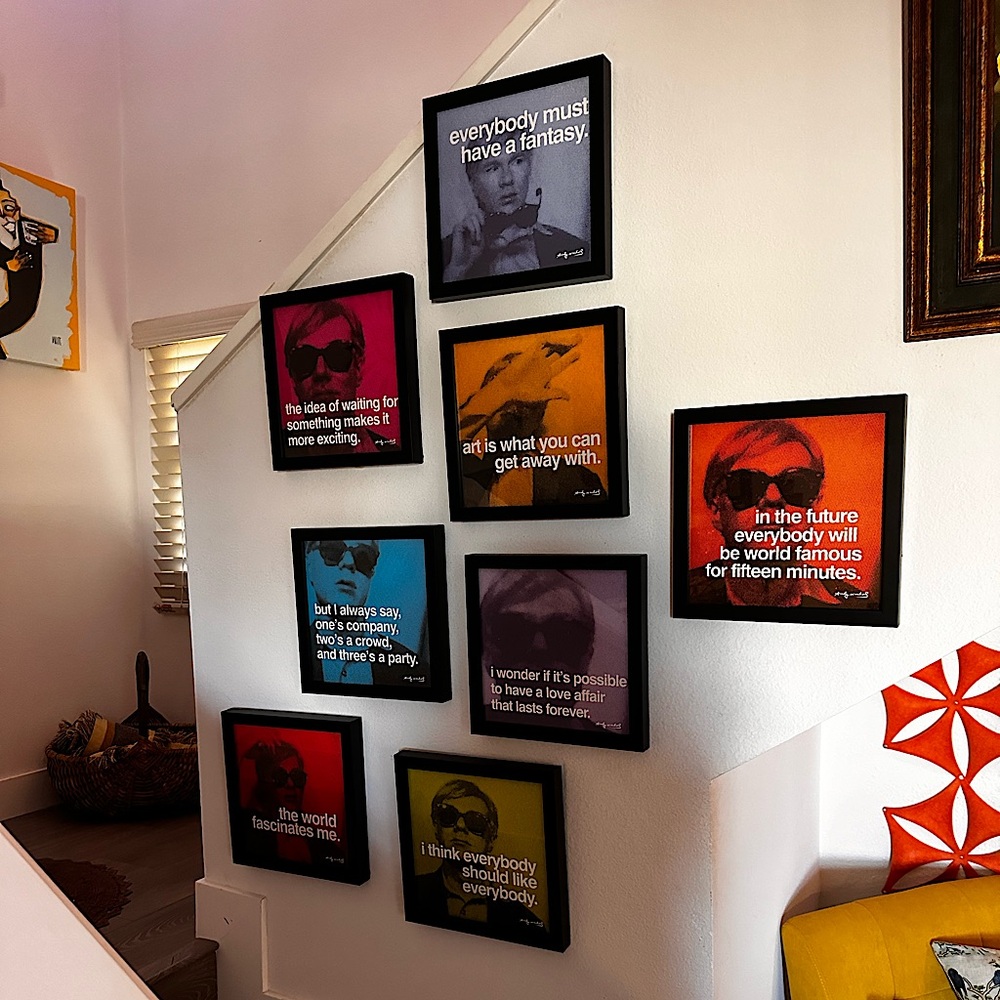 Set of 8 Andy Warhol famous quotes prints.